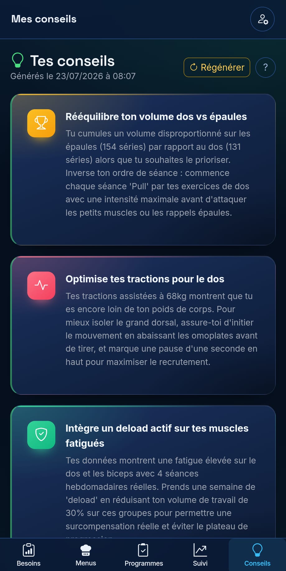 Conseils personnalisés générés par l'IA