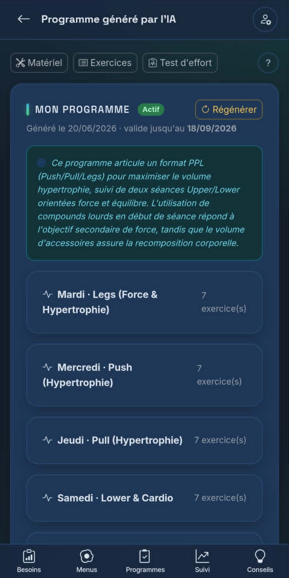 Programme de musculation par IA